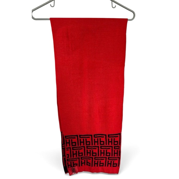 Pedro del Hierro Jeans Red & Black Logo Wool Scarf-Reversible - Picture 6 of 7